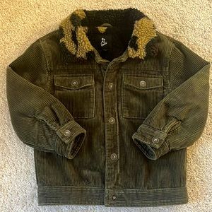 Army Green corduroy jacket with faux fur camo collar